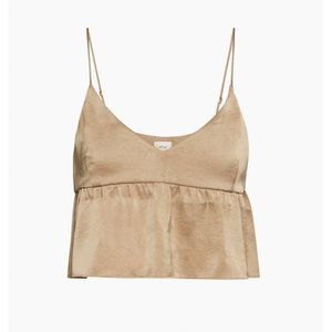 WILFRED Aritzia Lover Camisole Ruffle Crop Top Blouse - Gold Camel - Size Small